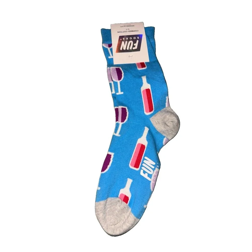 Women’s Fun Socks Crew 2-Pack Wine Tropical Novelty Size 9-11 New